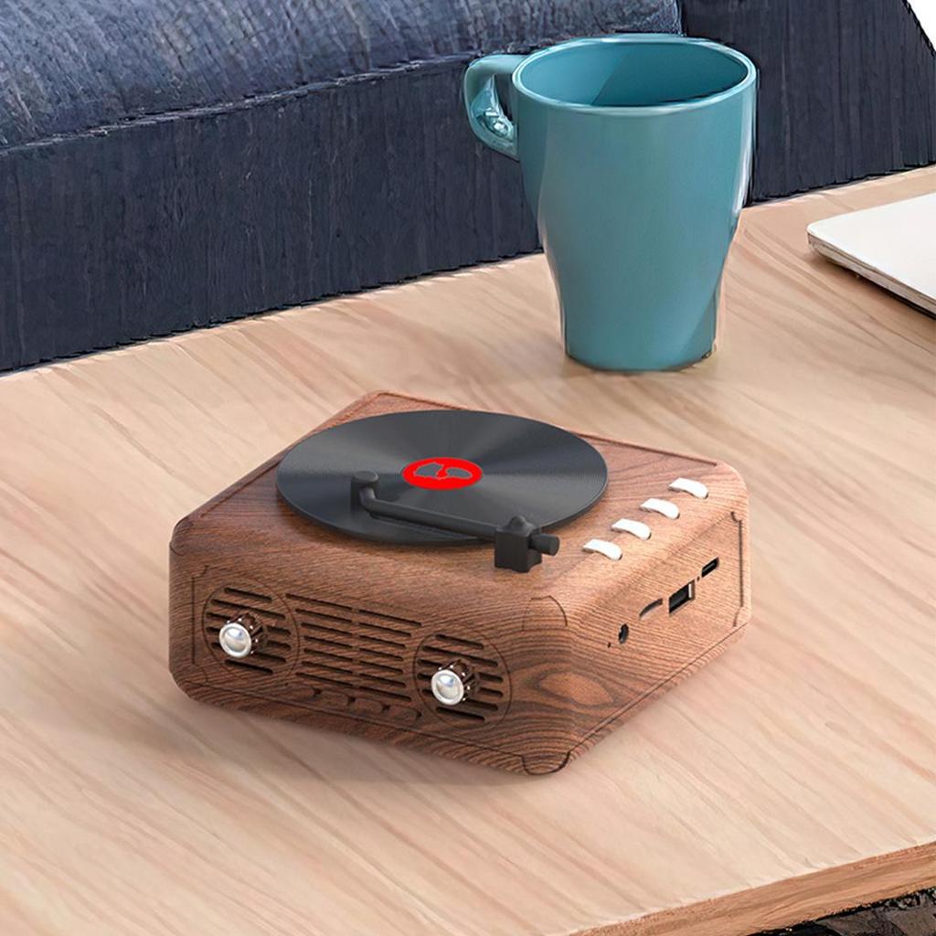 Retro Mini Portable Bluetooth Speaker with Record Player Design and Subwoofer