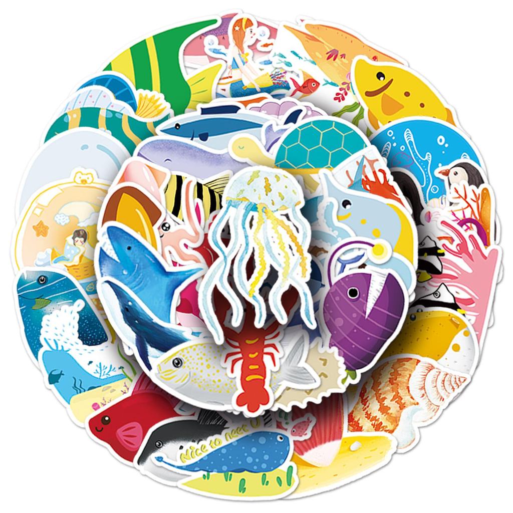 50 Ocean Series Cute Animal Stickers - Waterproof & Colorful for Phone Cases & Luggage