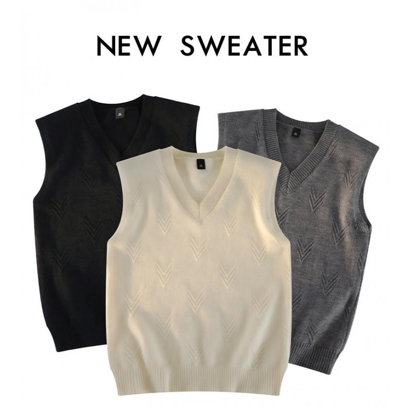 Mens V-Neck Knit Vest Lazy Style Sleeveless Sweater Retro Fashion Cardigan Layering