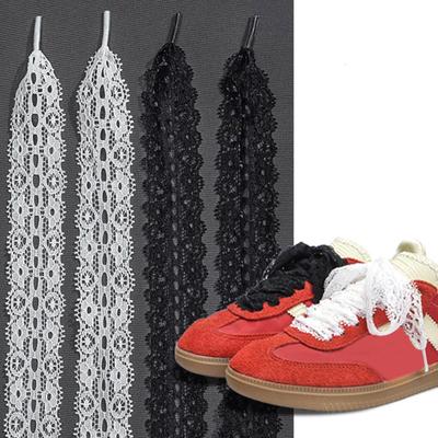 2.9CM Width Fancy Flat Shoelace Lace Braided Shoelaces Black White Lace Shoe Laces For Ballet Sneakers Casual Shoestring