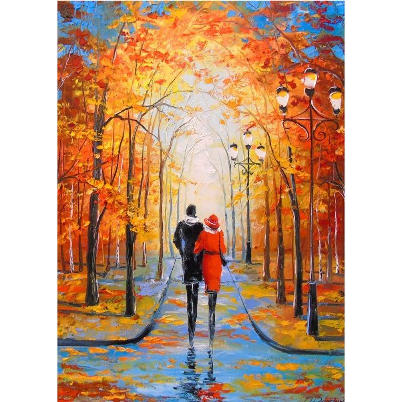 Scandinavian autumn rainy landscape poster, canvas, oil painting for lovers, outdoor wall painting for the modern living room