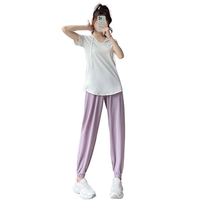 Women’s 2024 Summer Quick-Dry T-Shirt & Ice Silk Pants Fitness Set