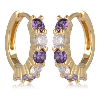 [R2038] - Gold Plated Hoop Earrings 'Sissi' Purple White Golden - 10x3 Mm