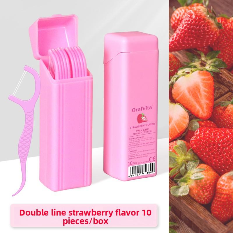 Creative Candy Color Double-Line Dental Floss Rod - Fruit Flavor Mint Carp Flip-Top Box - 10 Pieces Portable Pack