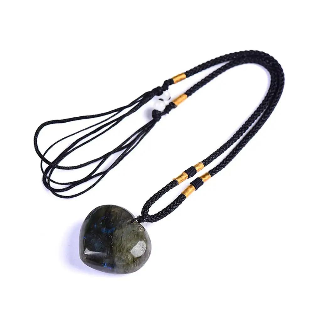 3-4cm Natural Labradorite Pendant Moonstone Love Heart Shape Necklace Gift A