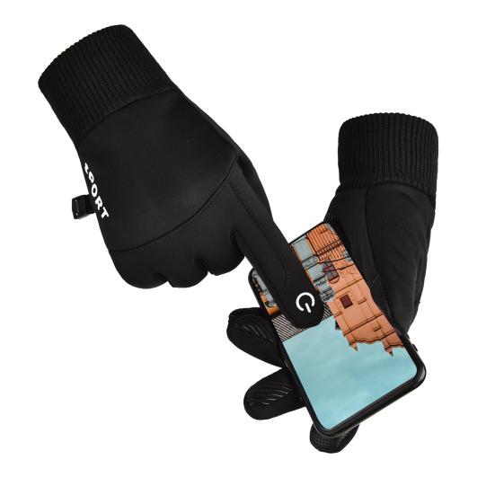 1 Pair Unisex Gloves Fleece Lined Touch Screen Windproof Solid Color Waterproof Cycling Fishing Skiing Gloves for Outdoor