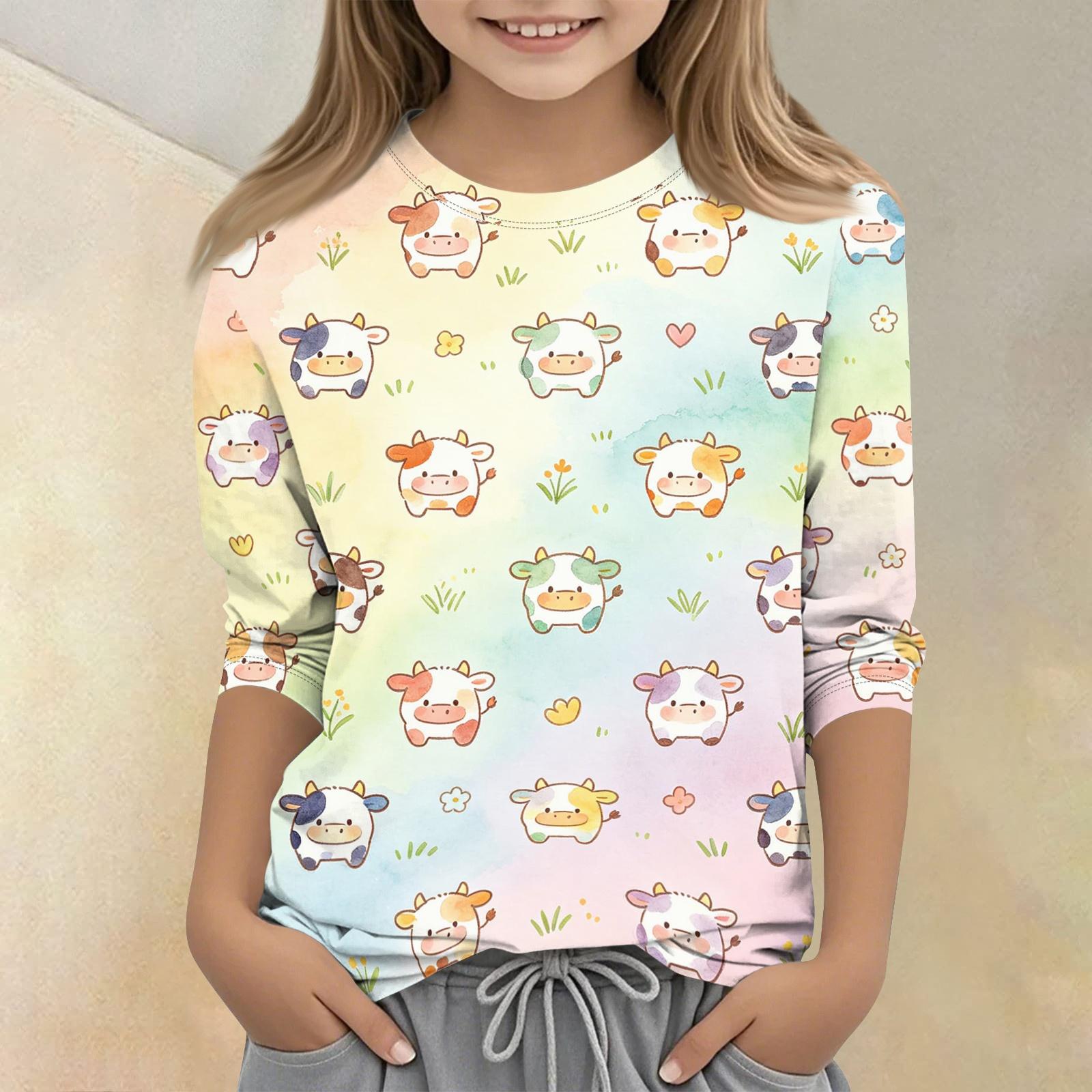 

Kids Animal Print Crew Neck 3/4 Sleeve Casual T-Shirt Soft Comfortable Fabric Suitable for Everyday Wear and Outdoor Activities 120