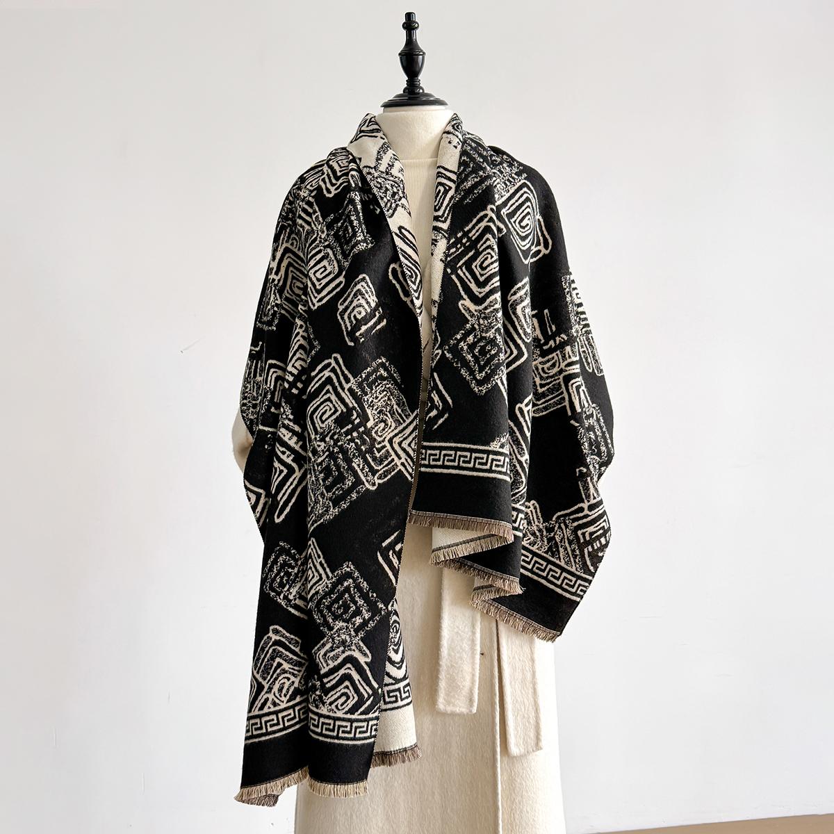 

Elegant Double-Sided Floral Jacquard Pashmina Shawl For Women - Winter Thick Warm Tassel Design Coldproof Windproof Blanket