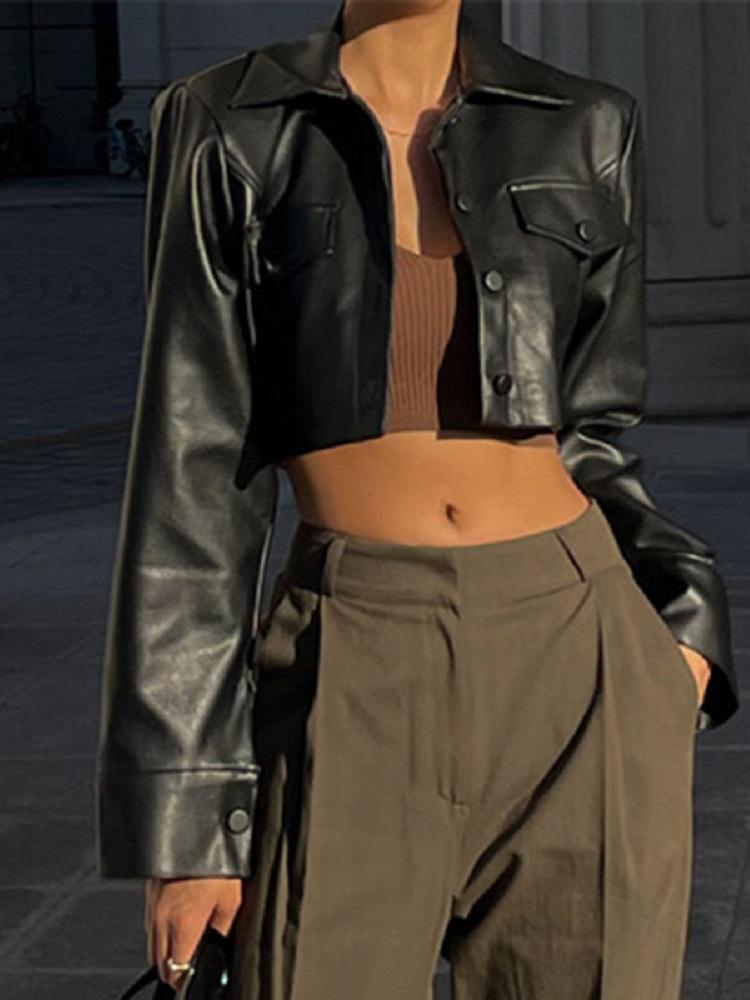 Women PU Leather Jackets Single Breasted Hot Girl Street Motorcycle Short Coats