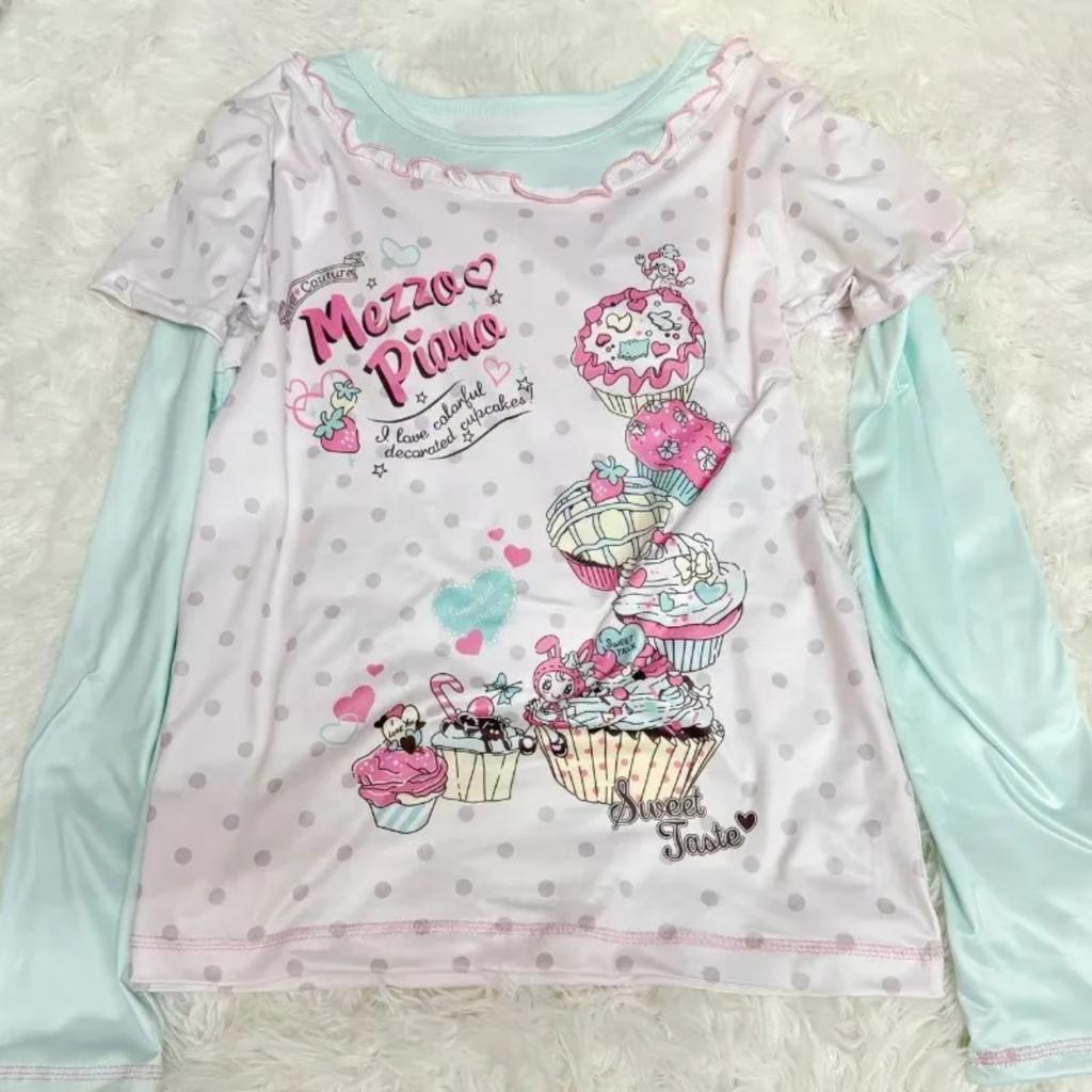 TrendHub Japanese Sweet Cartoon Polka Dot Print Women T-shirt Loose Kawaii Contrast Color Cute Graphic Tee Tops Y2k Aesthetic Tshirts