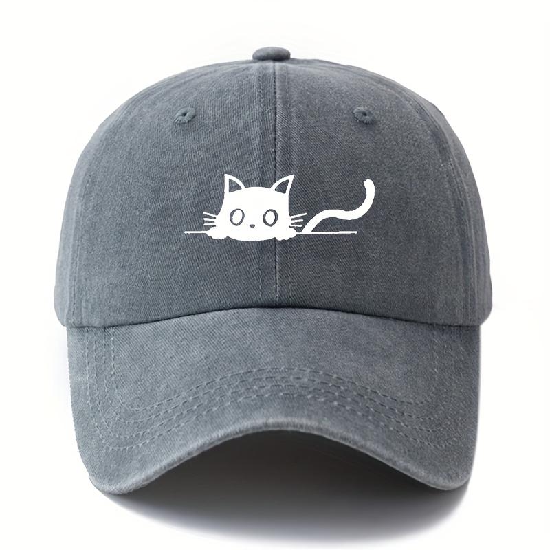 Printed cat baseball cap cartoon curved brim adjustable size unisex duckbill cap outdoor cycling fishing hat