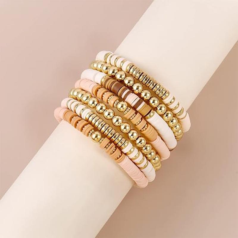 Badu Stackable Heishi Beaded Bracelets For Women Colorful Polymer Clay Beads Surfer Boho Bracelet Summer Beach Jewelry Set