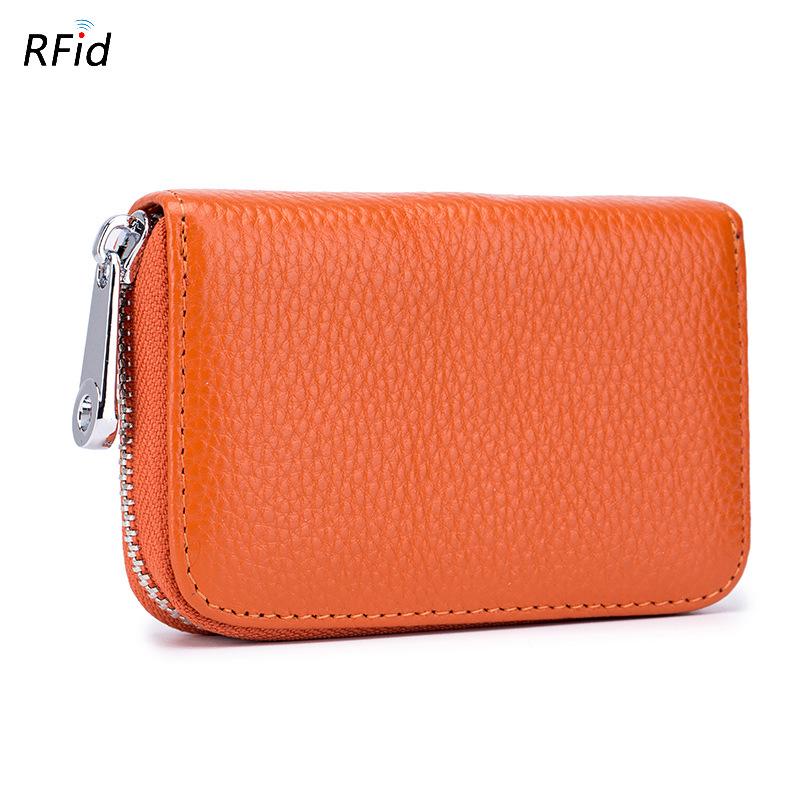 Card bag organ zipper men's cowhide rfid anti-theft brush magnetic women's card holder