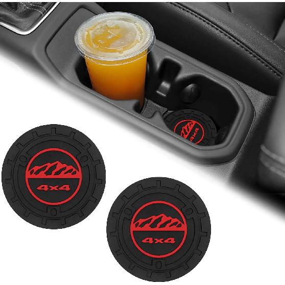 

2PCS Auto Car Truck SUV Cup Holder Mat for Jeep Wrangler JL JK JLU&Gladiator JT Accessories,Silicone Cup Inserts Interior Mats (Red) 2PCS