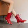 Krótkie damskie buty na wysokim obcasie w stylu brytyjskim, szlachetne botki rycerskie ze szpiczastym noskiem, sznurowane na krzyż, botki do kostki, średniowieczne buty retro