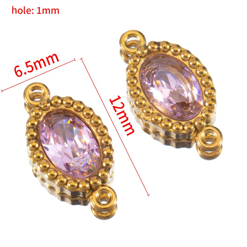 10pcs Colorful Crystal Charm Double Holes Bracelet Connector Stainless Steel Necklace Earring Oval Pendants DIY Jewelry Findings