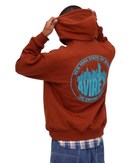 Avirex NEWYORK CITY SCAPE SWEAT PULLOVER HOODIE New York City Escape Sweat Pullover Size (WEB EXCLUSIVE) Men's Hoodie, M, 050, Brown, 783-4131010