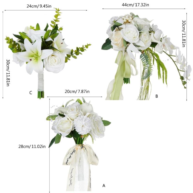 Elegant Flower Bouquet Faux Silky Flowers Stylish White Realistic Rose and Calla Flower Bouquet Set for Event
