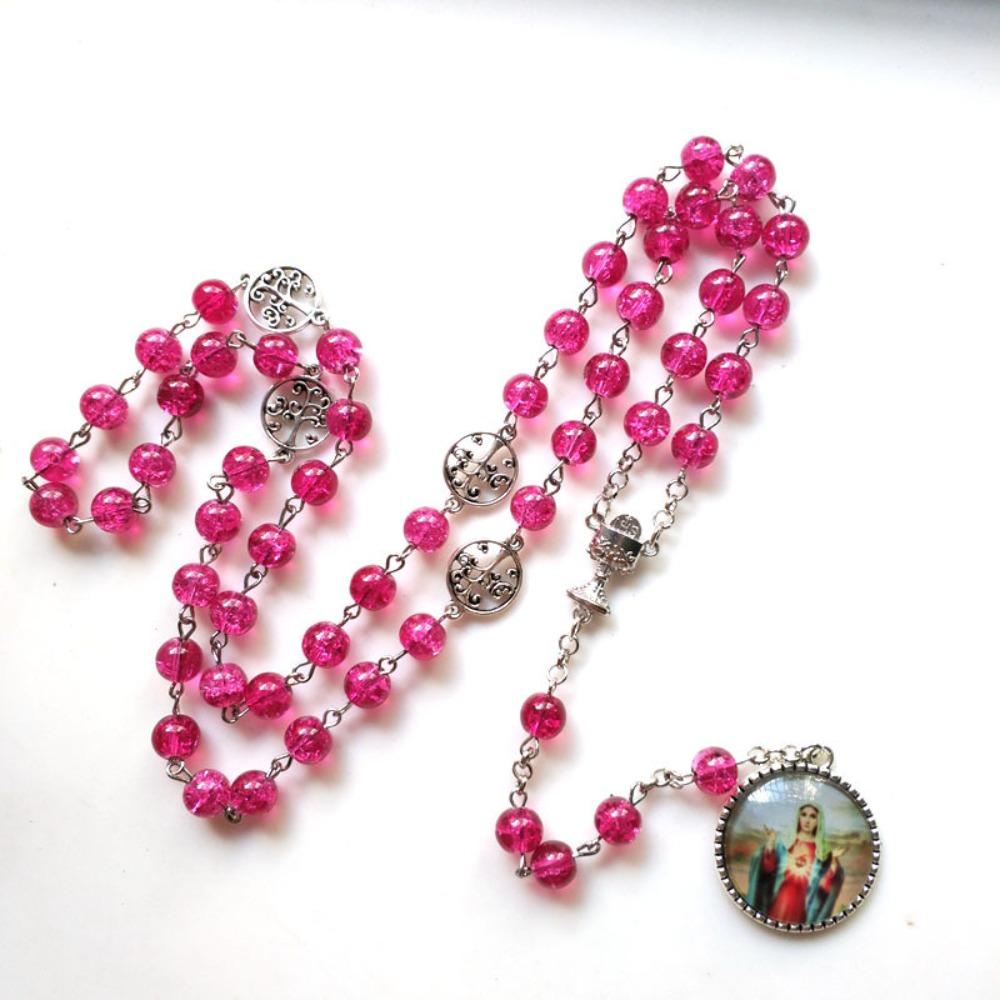 Vintage Jungfrau Anhänger Rosenkranz Halskette lange katholischen Kreuz religiöse beten Schmuck