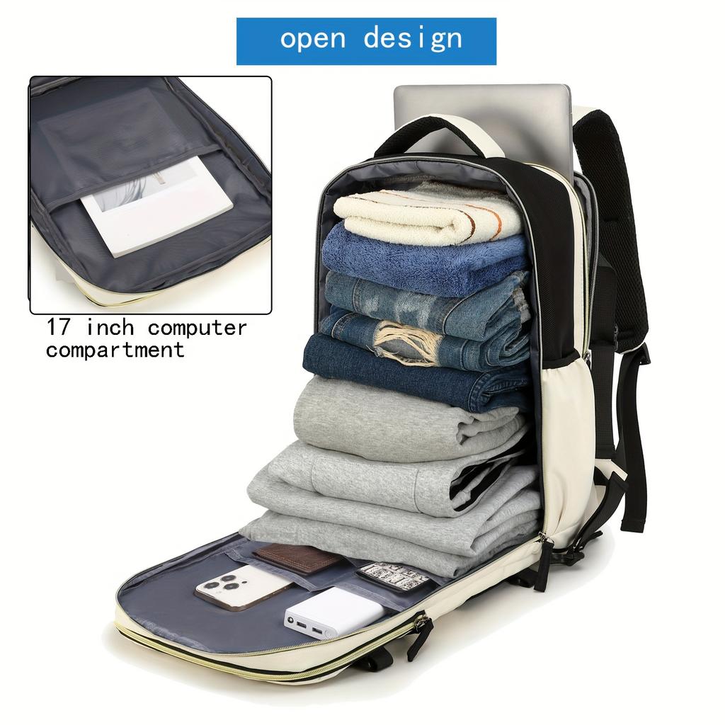 1pc Large Capacity Waterproof Laptop Backpack, Men's And Women's Travel Backpack With Shoe Compartment, Suitable For Business,school