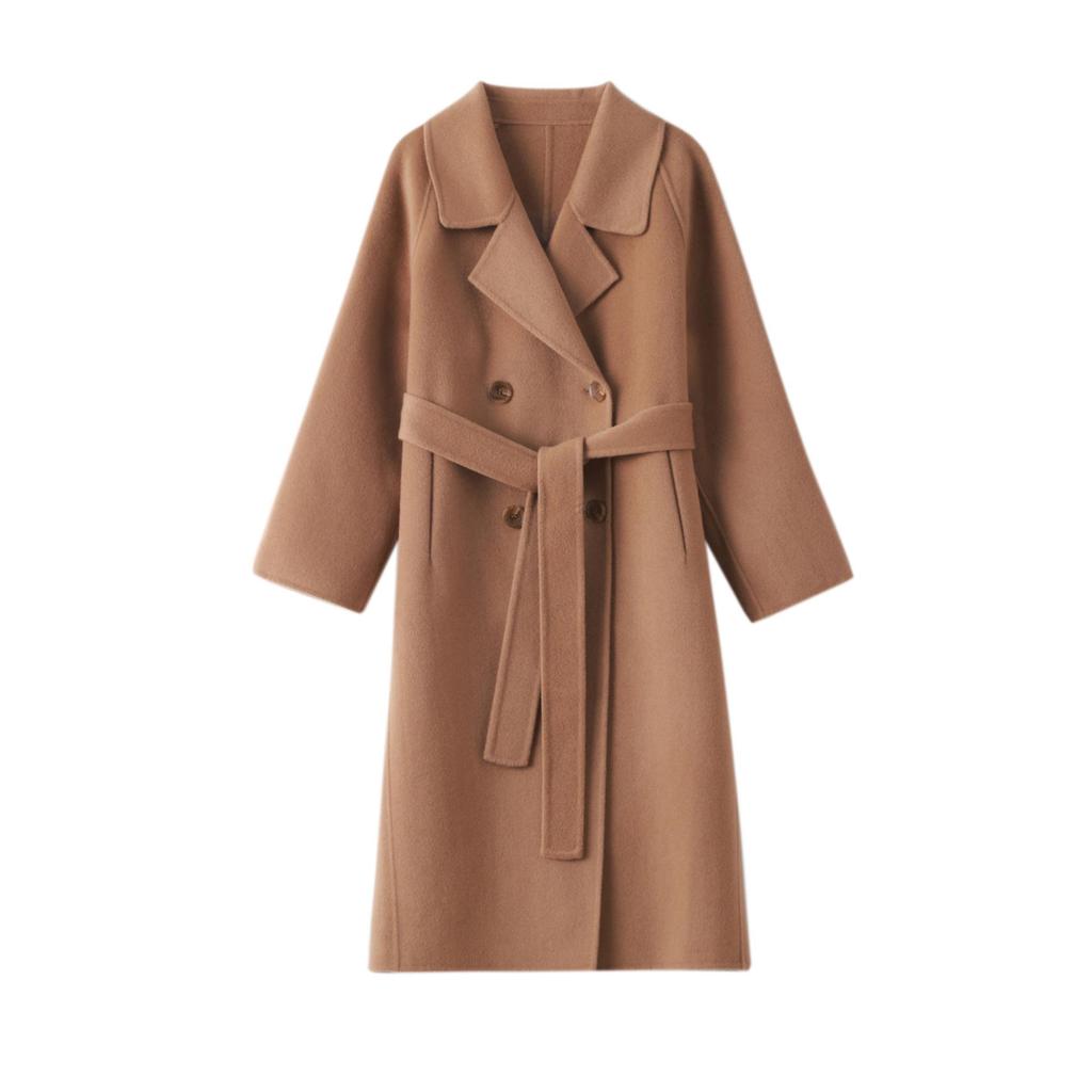 Women's Camel Wool Overcoat - Autumn/Winter High-End Suit with Belt, Petite Fit, Long H-Version, Elegant Temperament, Style 801