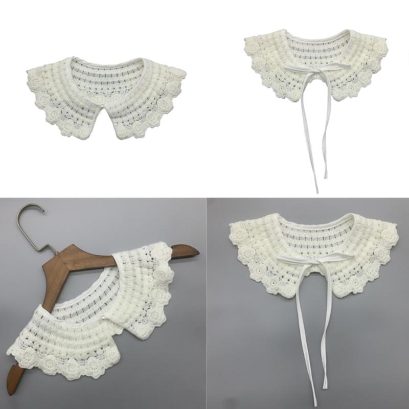 Japonais Enfants Filles Faux Col Châle Écharpe Creusé Tricoté Fleur Vintage Épaule Enveloppante Décorative Demi-Chemise Capelet