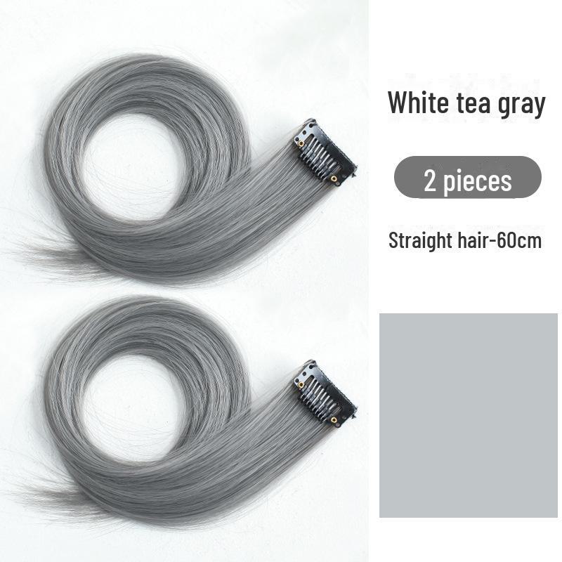 Long, single-piece clip-in hair extension for highlighting, with ear-hanging design and invisible straight dyed strands.