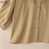 ZANZEA Blusa informal de mujer con cuello redondo, color liso, manga 3/4