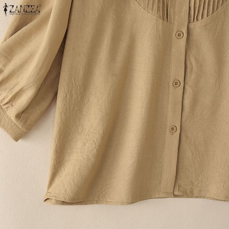 ZANZEA Blusa informal de mujer con cuello redondo, color liso, manga 3/4