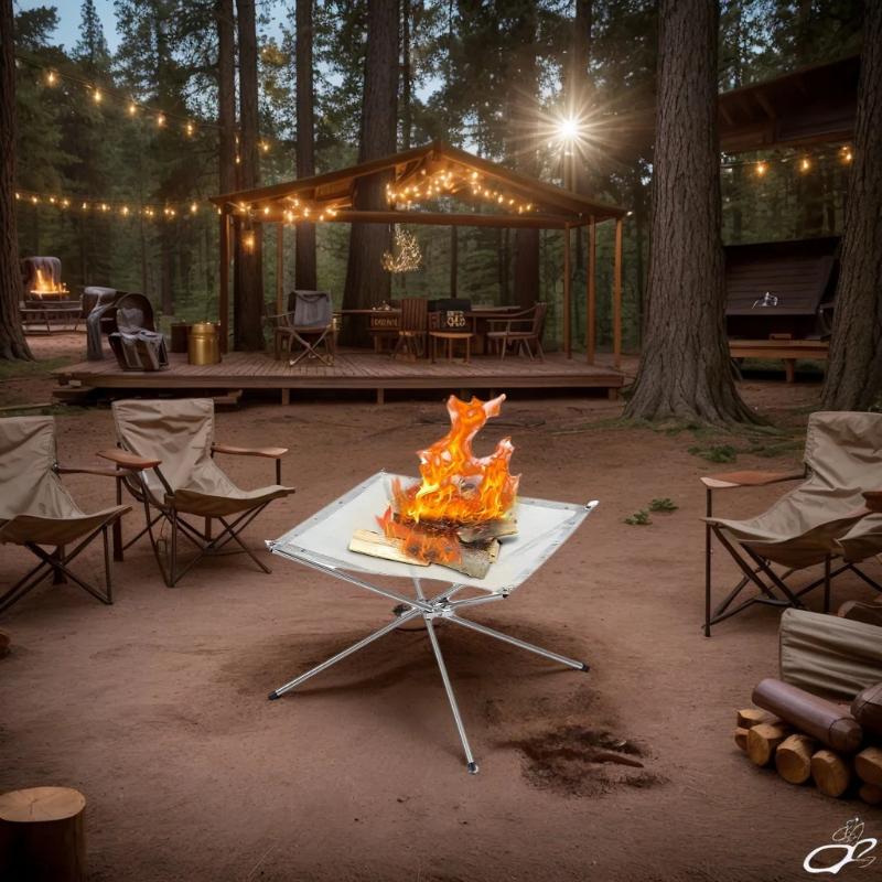 Foyer Portatif Extérieur Grille en Acier Pliante Support de Feu Poêle Chauffage au Bois Matériel de Camping Jardin Arrière Avec Sac de Transport