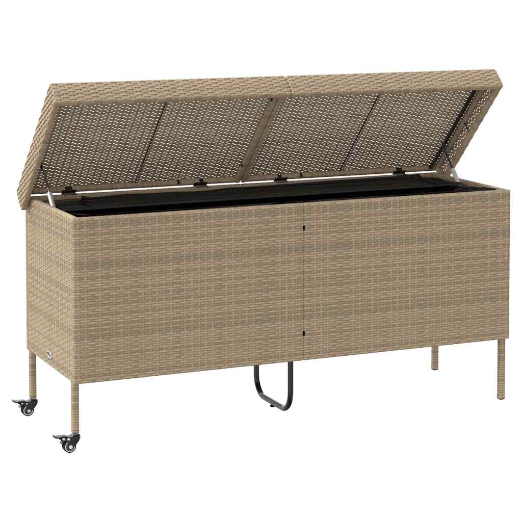 Garden Storage Box with Wheels Beige 160 x 55 x 75 cm Poly Rattan