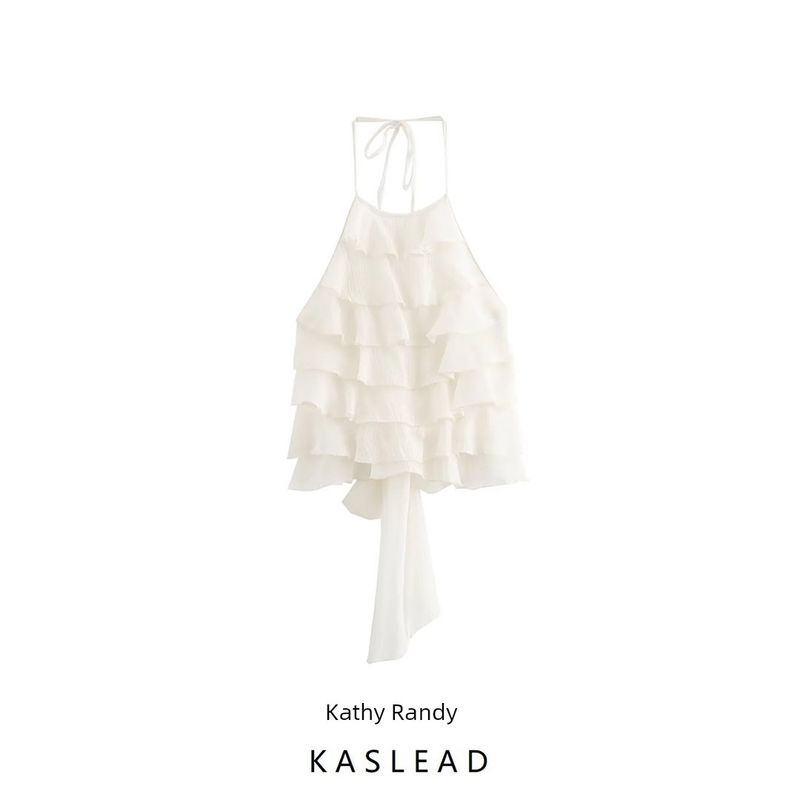 Kaslead New Arrival Women's Clothing Fashion Style Fashion Laminated Decoration Hanging Collar Tops 0881052