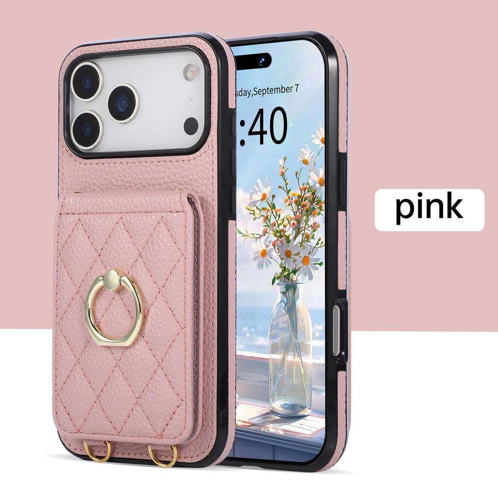 Crossbody Ring Holder Cards Solt Wallet Flip Leather Phone Case For iPhone 17 Pro Max 16 Plus 15 14 13 12 11 Long Lanyard Cover