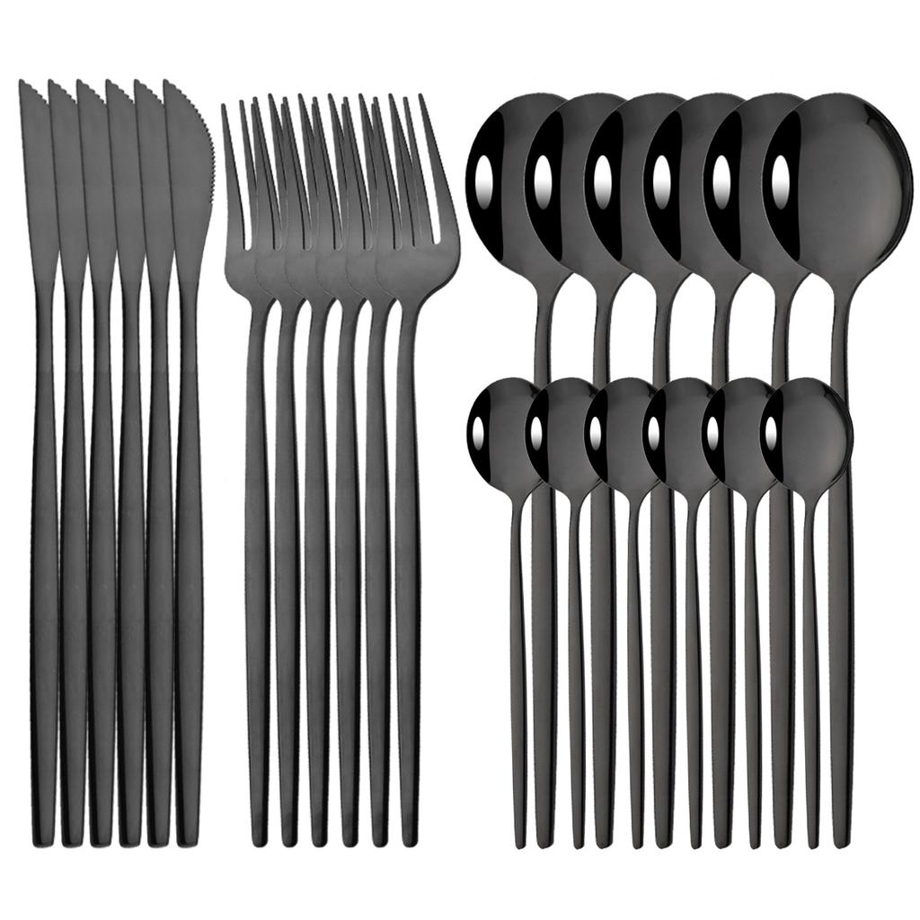 24Pcs Gold Tableware Set Stainless Steel Flatware Dinnerware Spoon Knife Fork Dinner Cutlery Set Western Kitchen Silverware