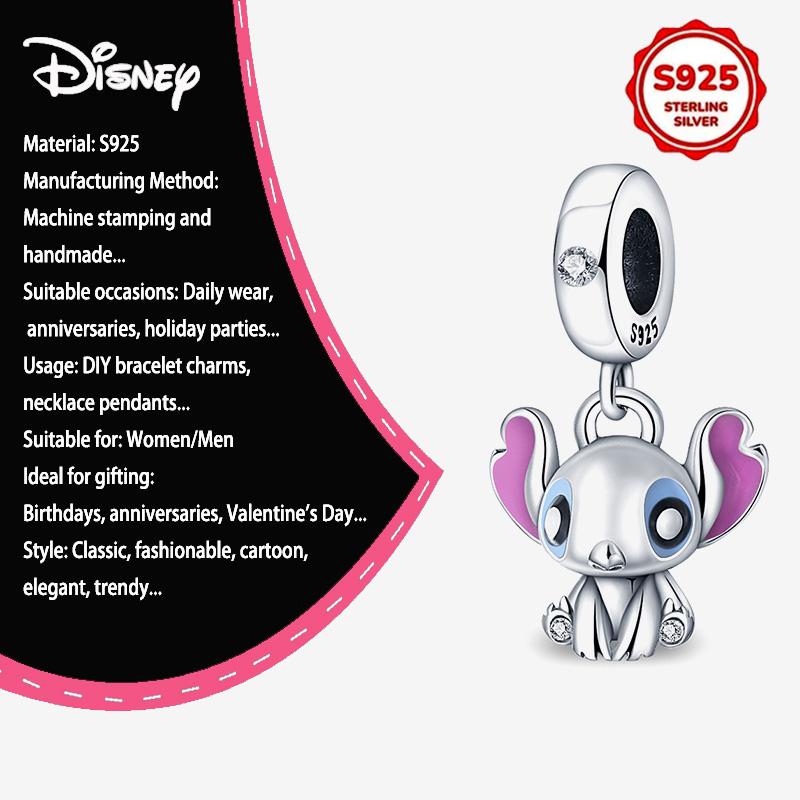 New Disney 925 Silver Winnie & Stitch Charms for Bracelet Necklace DIY Jewelry Gifts Holiday Party