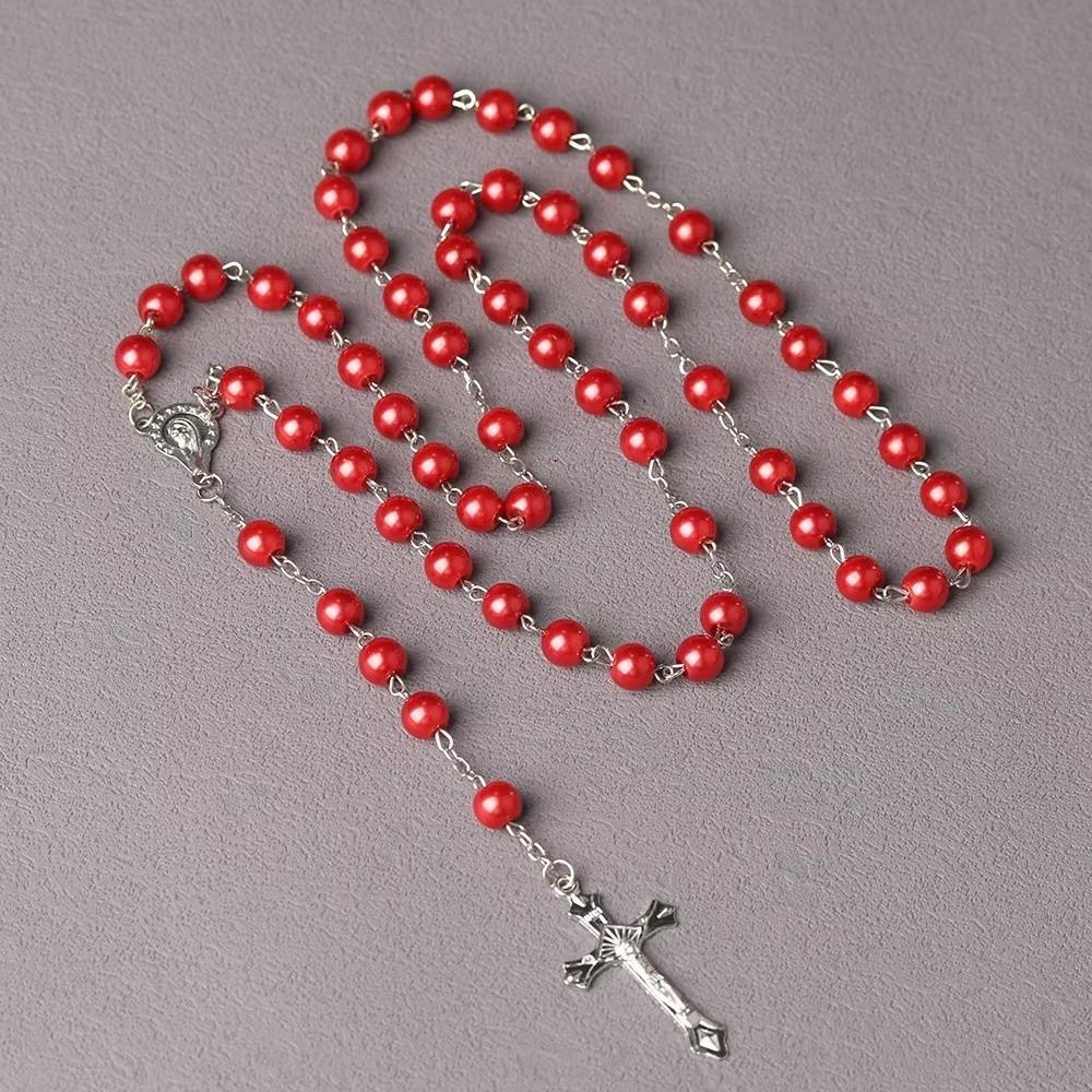 Handgefertigte Perlen Rosenkranzperlen Anhängerkette Imitationsperlen Religiöse Anhänger Christlicher Schmuck