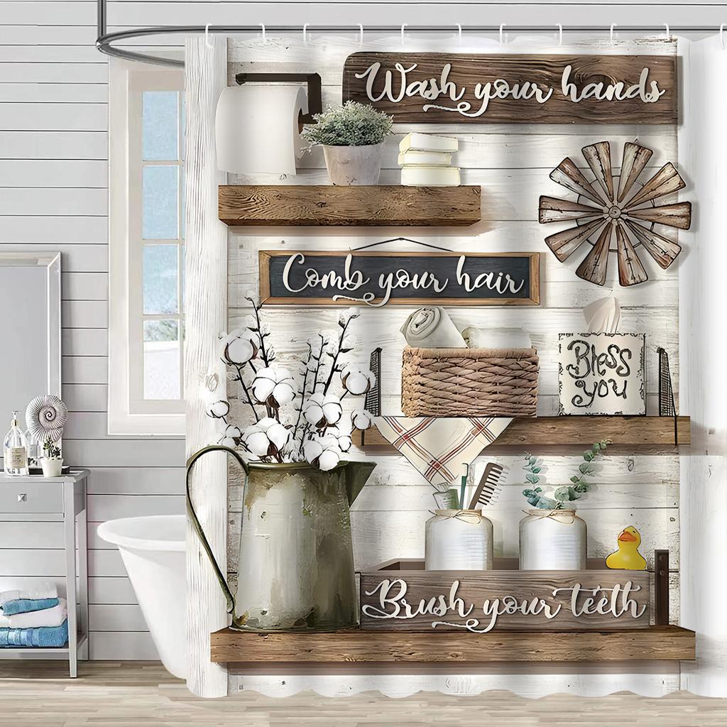 Bathroom Waterproof Curtain Digital Printing Plant Vase Shower Curtain Non-Punching Toilet Partition Curtain Shower Cloth