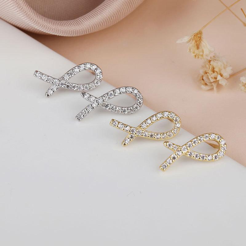 Niche Design Knotted Earrings Personalized Fashionable Micro-inlaid Diamond Earrings Temperament Japanese and Korean Earrings