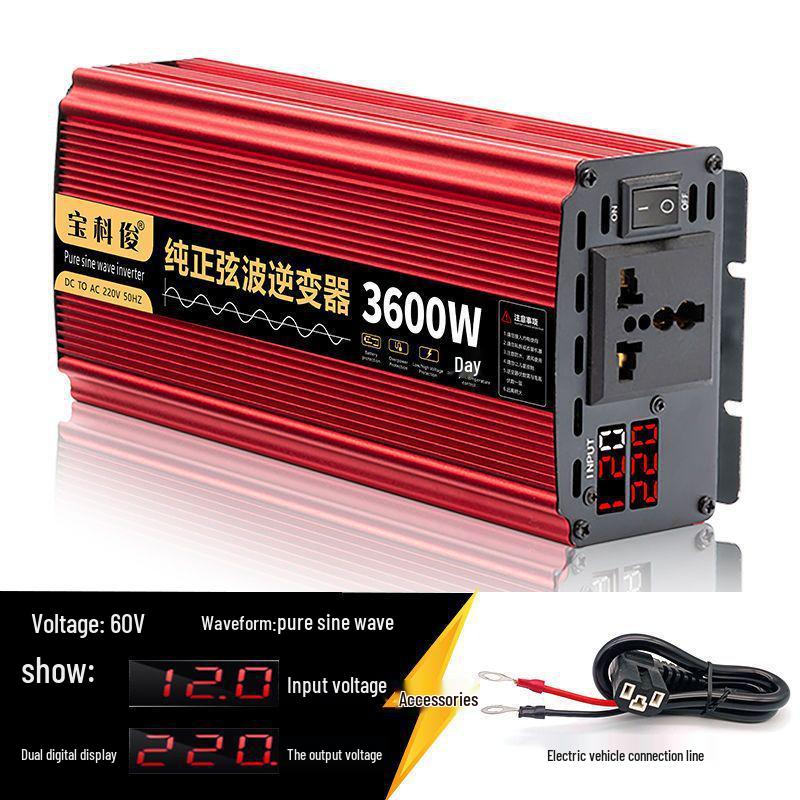 High-Power Pure Sine Wave Car Inverter: 12V/24V to 220V for Vehicle and Household Battery Conversion