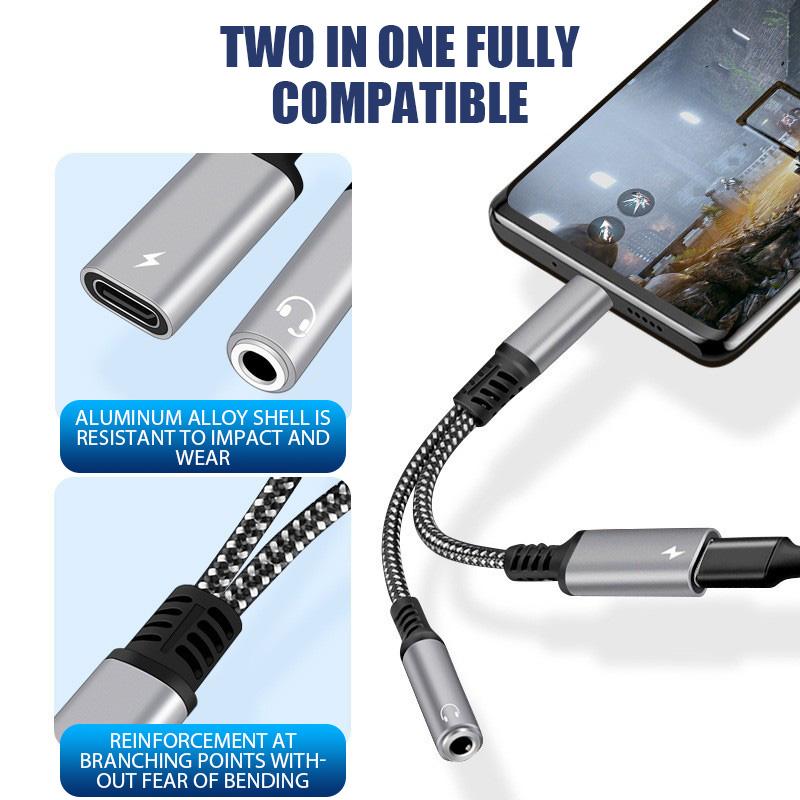 2 In 1 USB Type C To 3.5mm Headphone Jack Cable Converter Type C Charge Audio Aux OTG Adaptor for Samsung S22 S24 Xiaomi Huawei