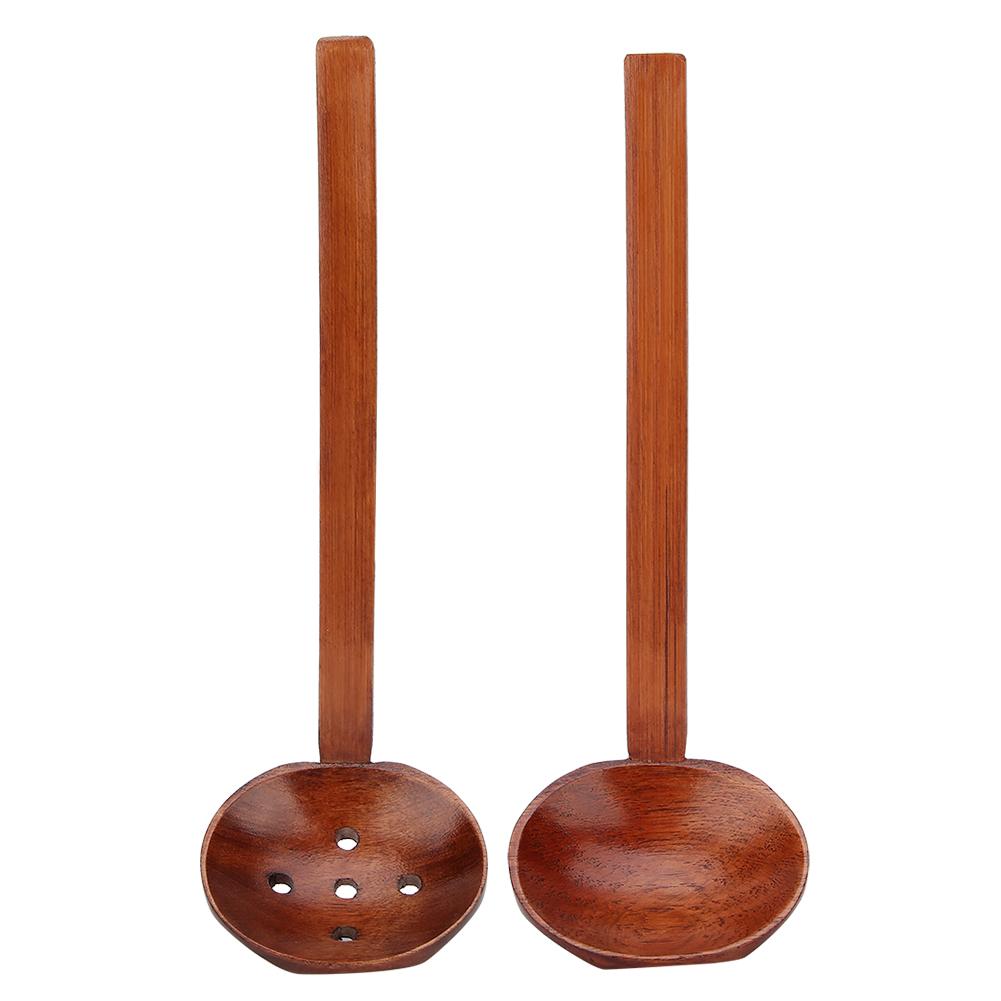 Zestaw sztućców z drewnianą łyżką z długą rączką, łyżka do zupy z makaronem z łyżką cedzakową, narzędzie kuchenne