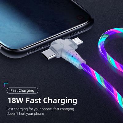 3 w 1 Kabel do transmisji danych z oświetleniem strumieniowym 18 W Kolorowa luminescencja Pasuje do kabla do transmisji danych Apple Android typu C