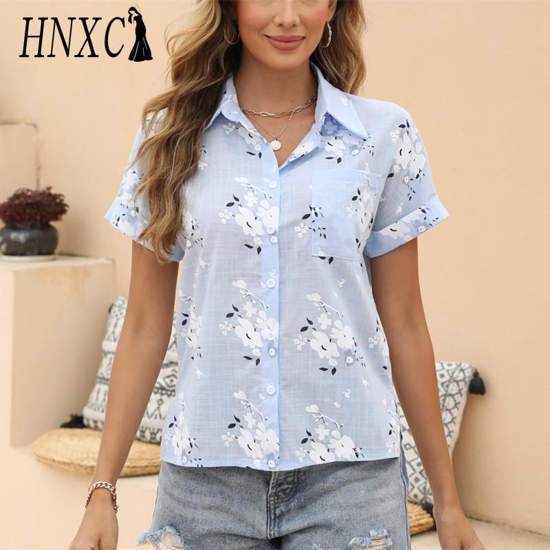 HNXC Women's Fashion Casual Short Sleeve POLO Neck Blouses & Shirts