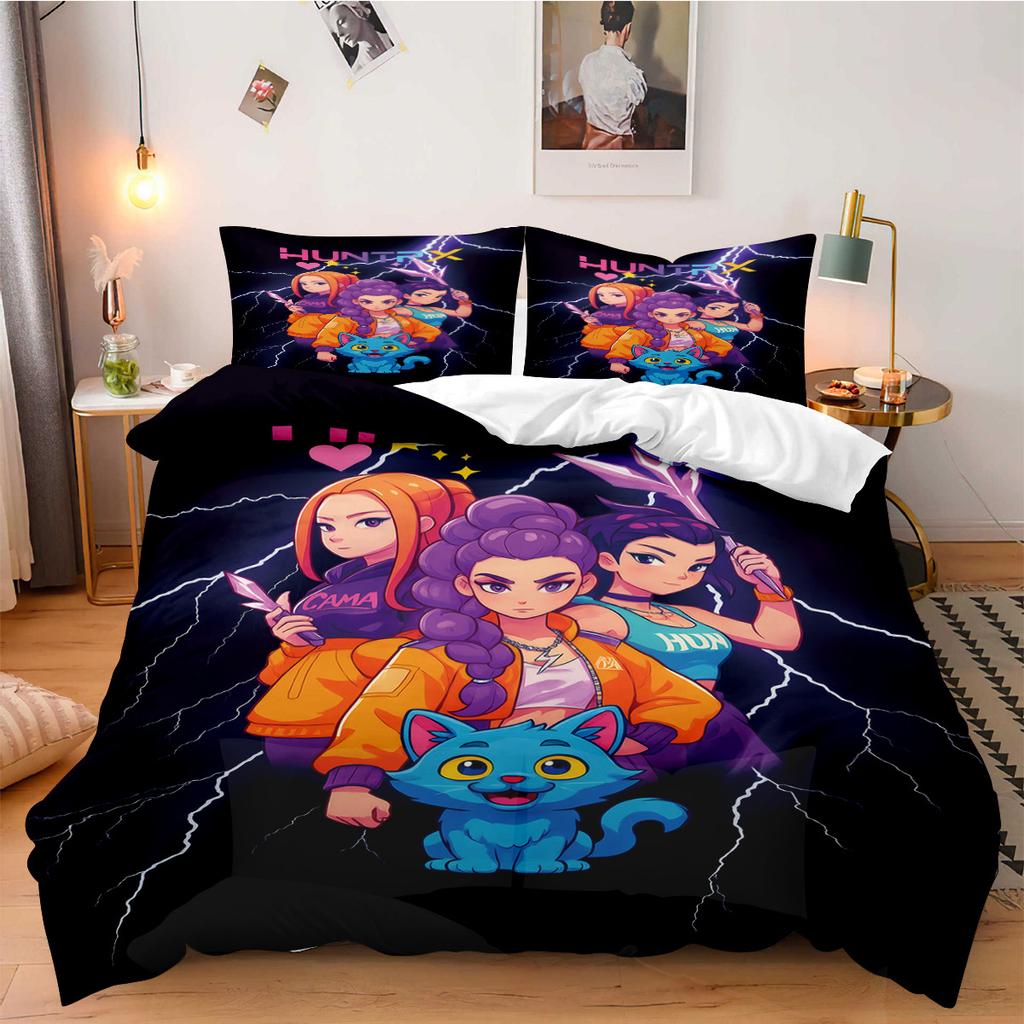 Постільна білизна K-Pop Мисливці на демонів для фанатів Дітей Машинне прання Міцна Розмір Кінг Квін Твін для K-pop Дівчат Домашній Декор для Спальні