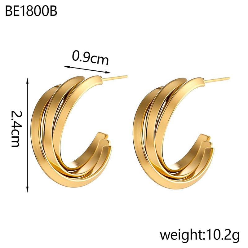 

CARLIDANA 3-Layer Gold Plated U-Shape Luxury Minimalist Jewelry Stainless Steel Geometric Hypoallergenic Texture Hoop Earrings