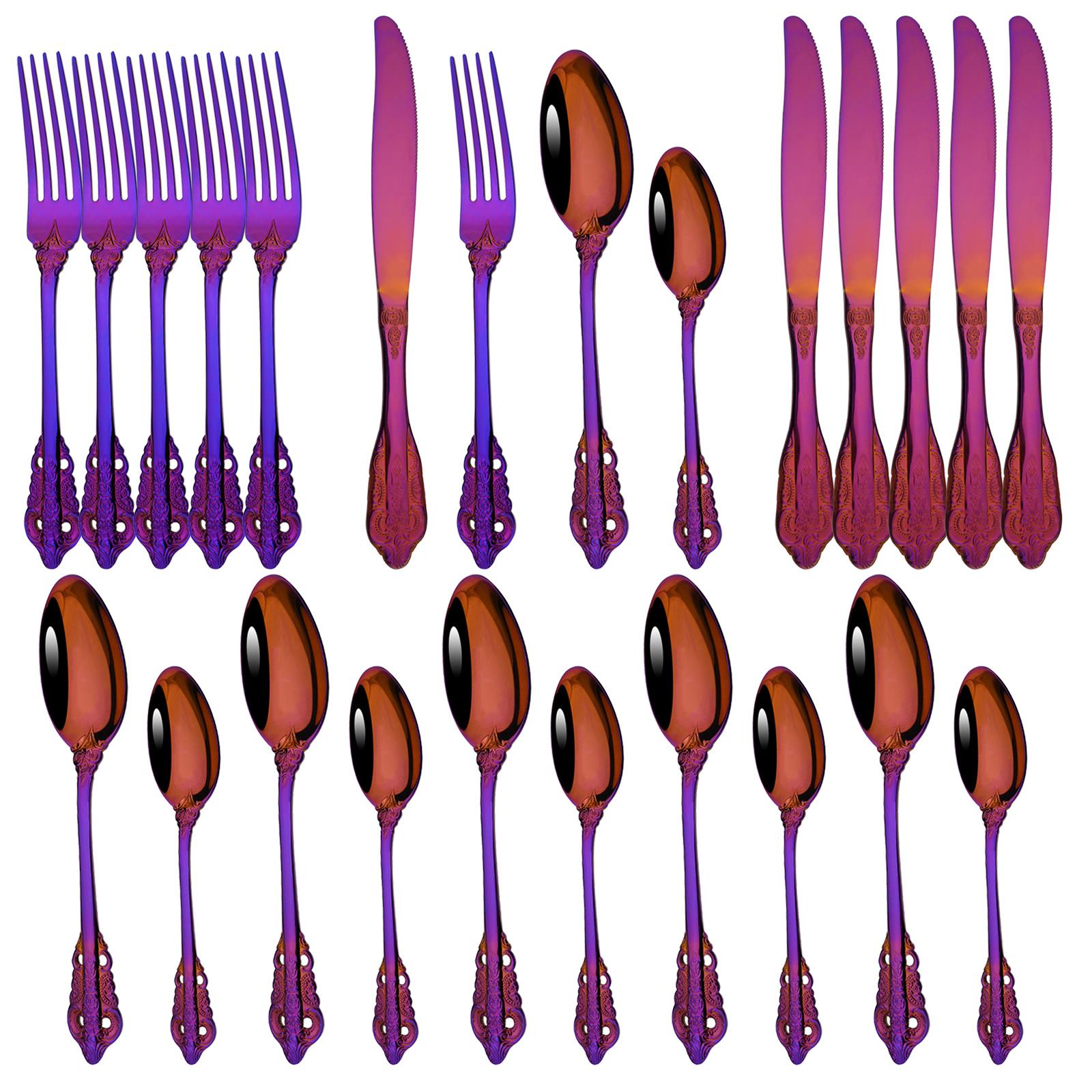 

Набор столовых приборов из розового золота, 24 шт., ложка из нержавеющей стали 18/10, свадебные столовые приборы, вилка, нож, ложка, кухонная утварь, набор медной посуды фиолетовый