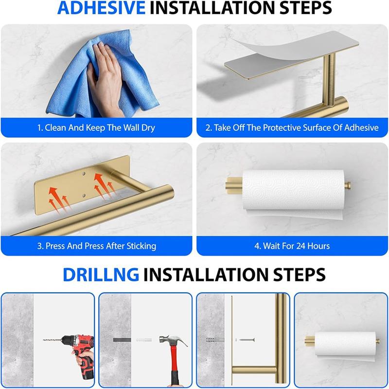 A95I-Paper Towel Holder Under Cabinet, Self-Adhesive,No Drilling, Stainless Steel, Wall-Mounted For Kitchen, Home, RV