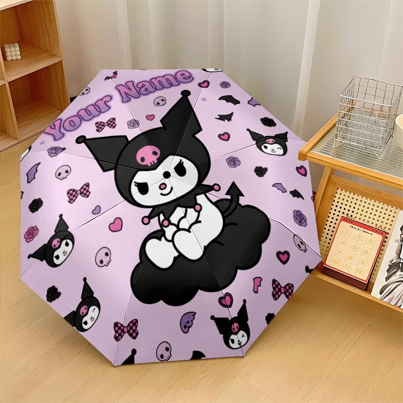 Custom Text Automatic 8 Bone Umbrella, Portable Sun Rain Protection UmbrellaKuromi