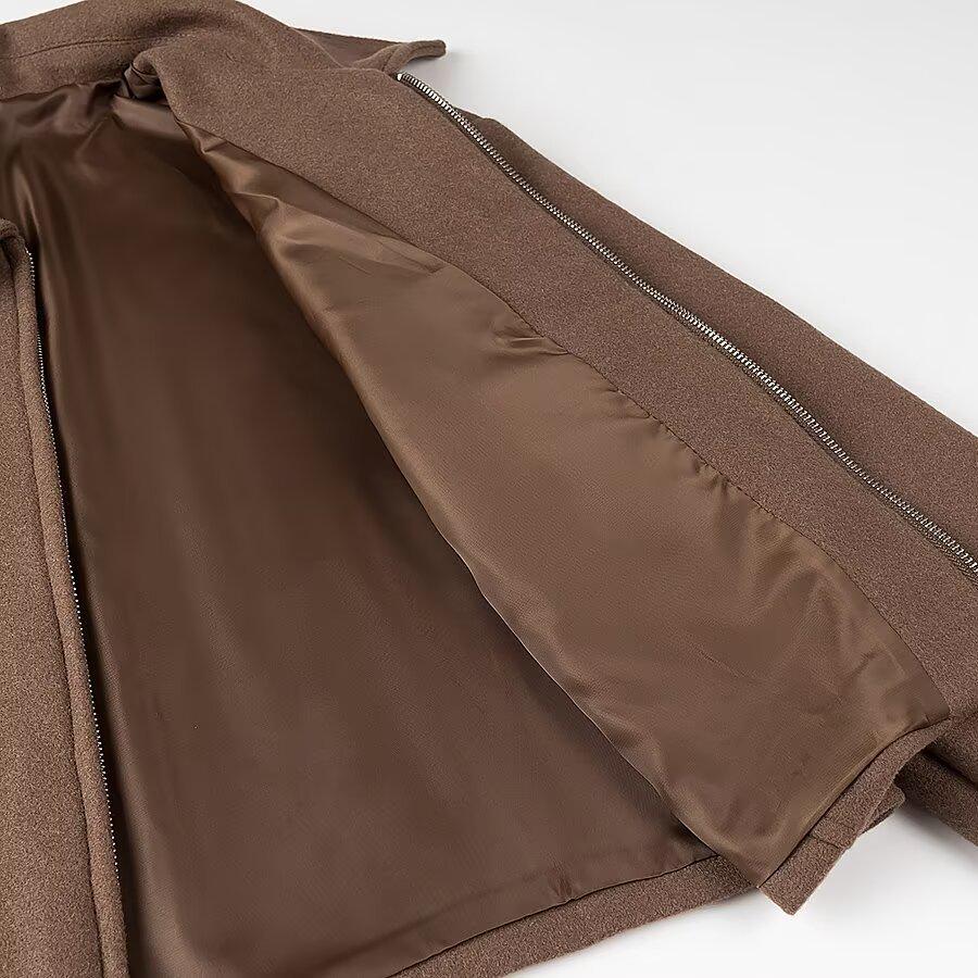 2024 Autumn Women's European & American Style Versatile Zipper Trim Long Sleeve Wool Coat