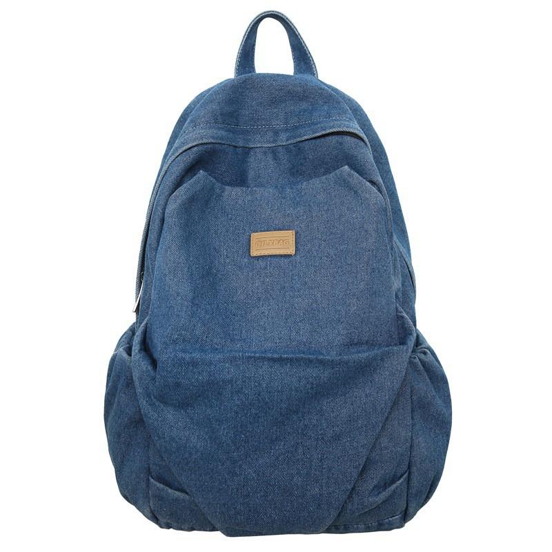 Washed Denim Canvas Backpack Women s Lazy Style Simple College Student Schoolbag Female Middle School Pleated Japanese темно-синий 3080₽